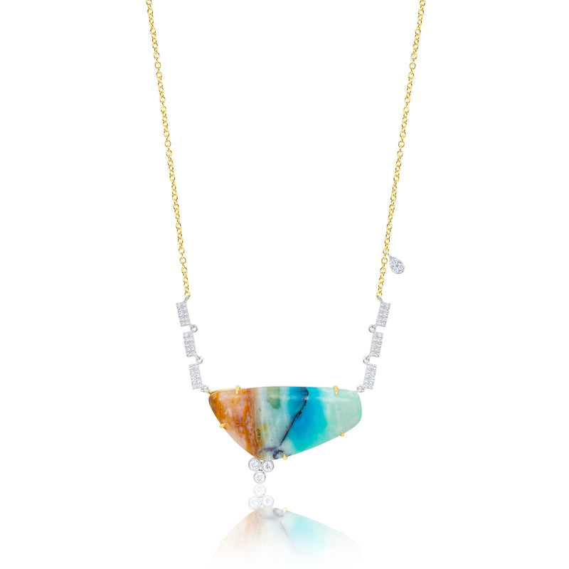 Yellow Gold Opalized Wood Necklace