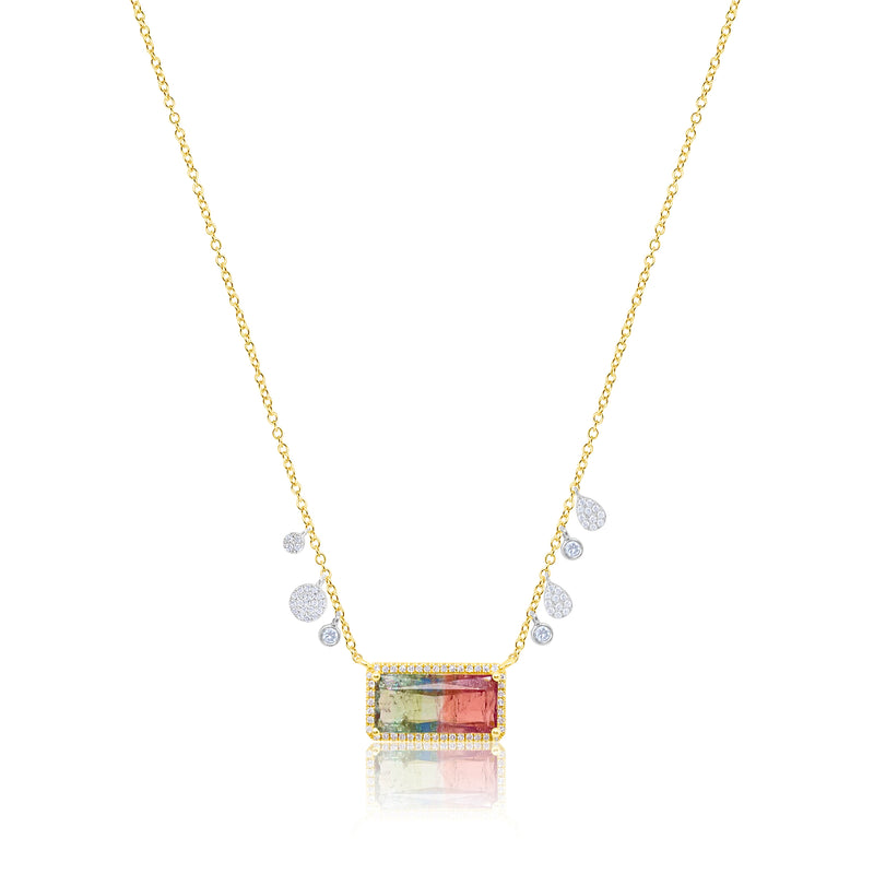 Yellow Gold Watermelon Tourmaline Necklace