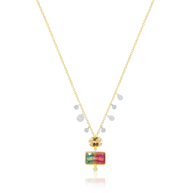 Yellow Gold Watermelon Tourmaline  Necklace