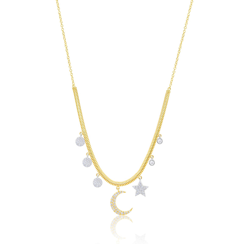 Moon and Star Snake Chain Necklace