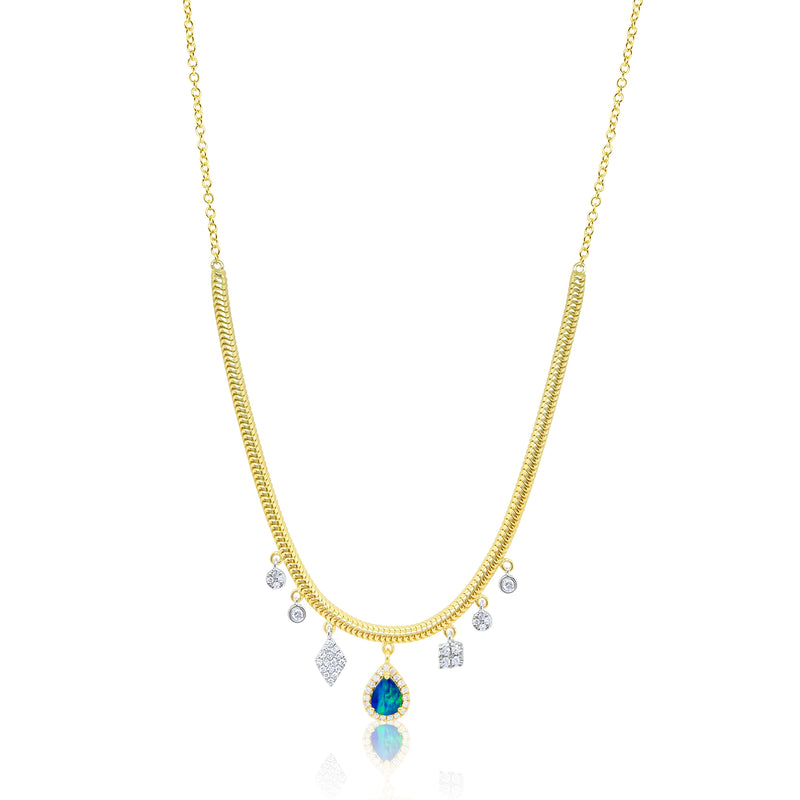 Yellow Gold Snake Chain and Opal Necklace
