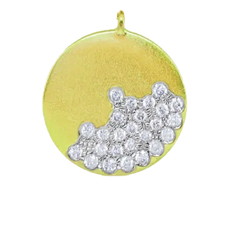 Yellow Gold Disc Charm with Pave Accent