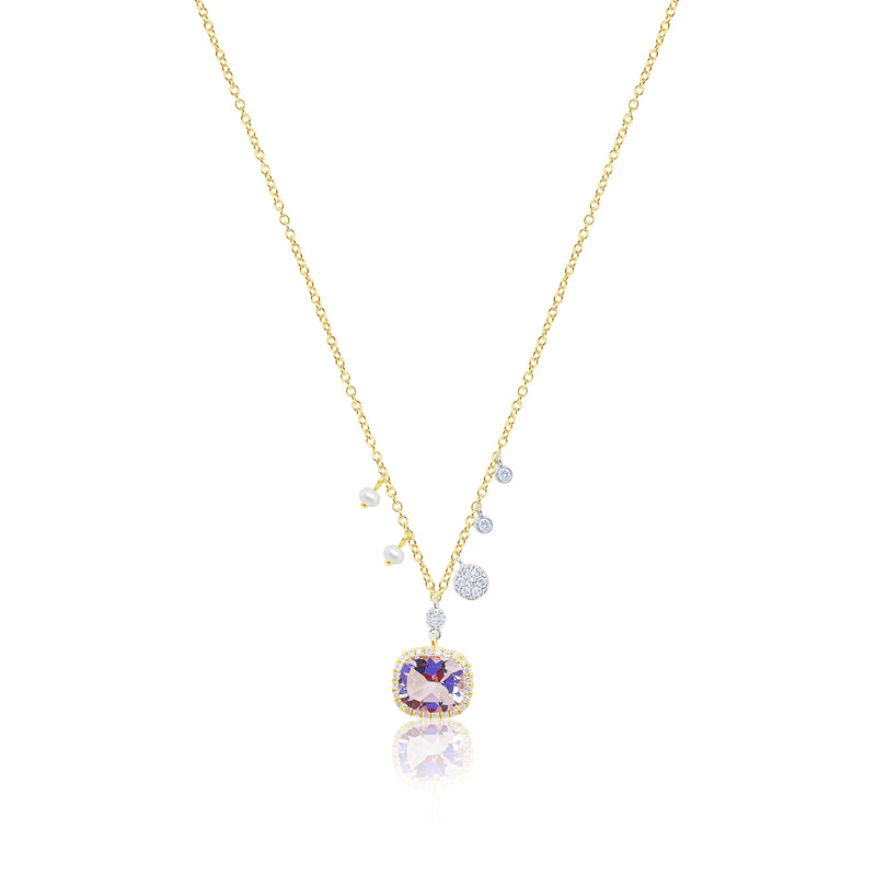 Morganite Yellow Gold Diamond Layering Necklace
