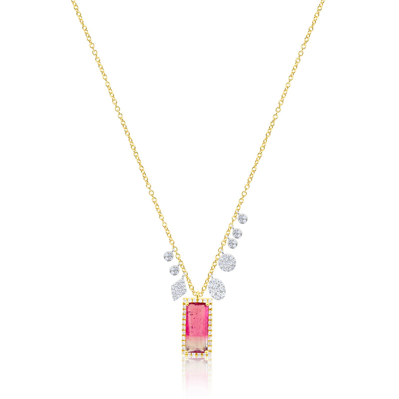 Yellow Gold and Diamond Watermelon Tourmaline Necklace