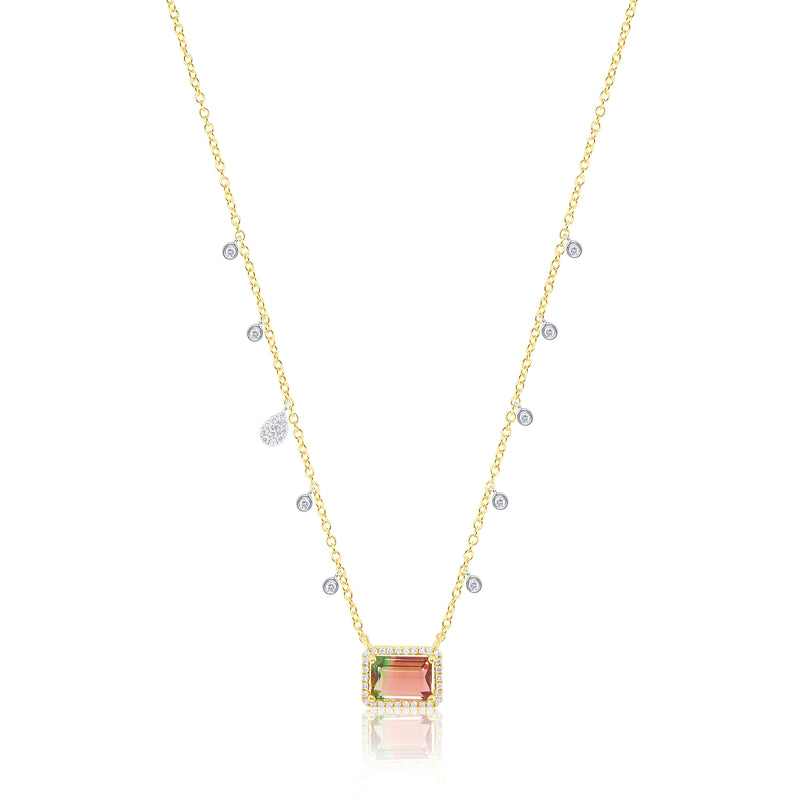 Yellow Gold and Diamond Watermelon Tourmaline Necklace