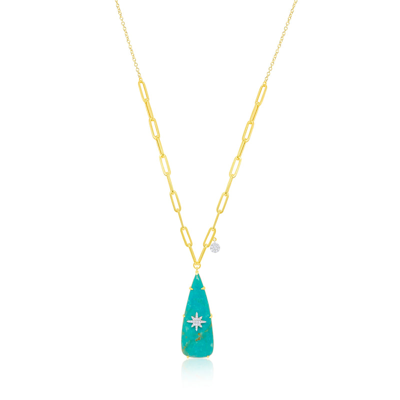 14kt Yellow Gold Turquoise Star Medallion Diamond Necklace