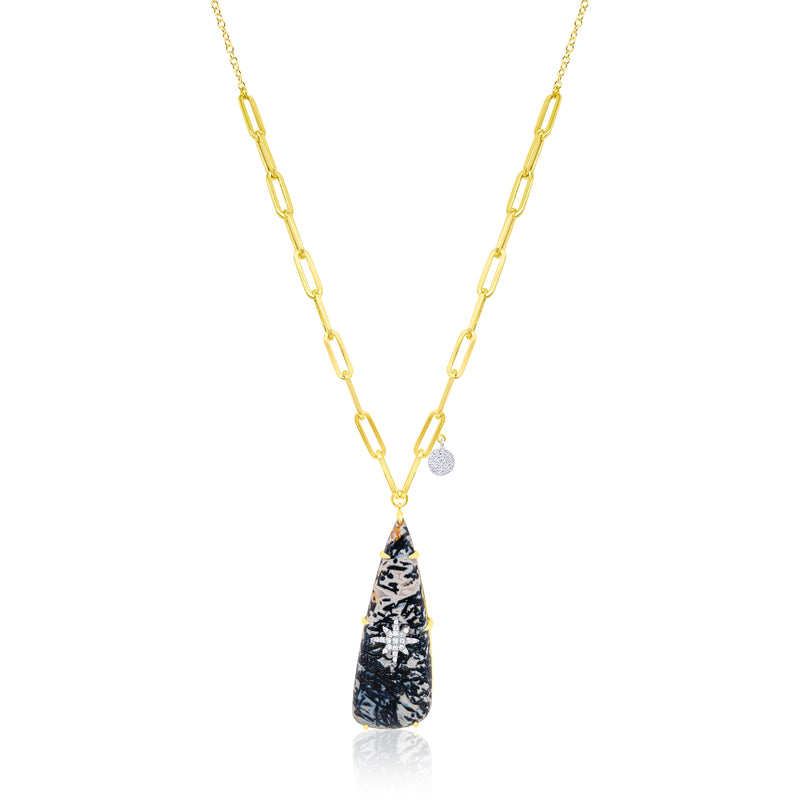 14kt Yellow Gold Palm Fossil with Diamond Star Necklace