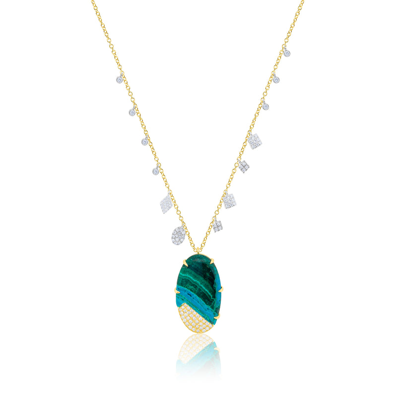 Yellow Gold Crysocola Diamond Charm Necklace