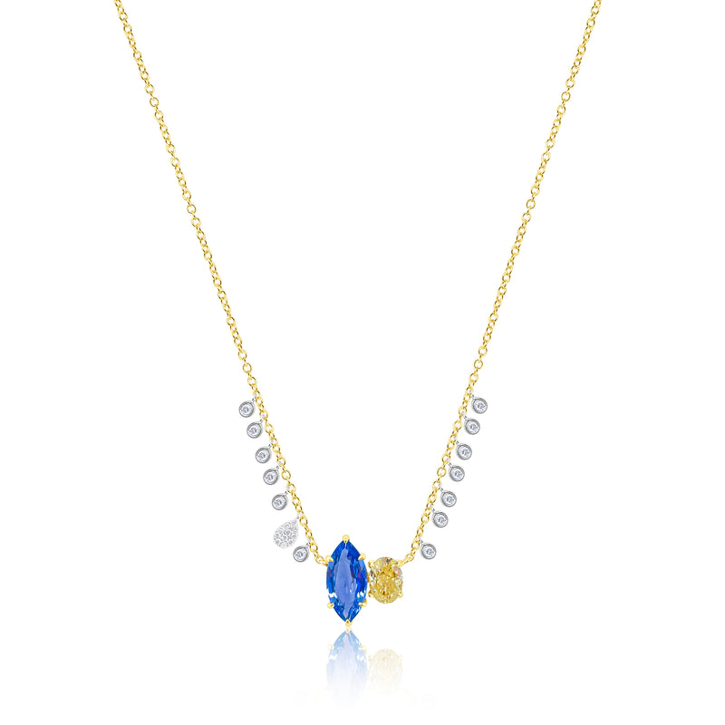 Blue Sapphire and Yellow Diamond Moi et Toi    Necklace