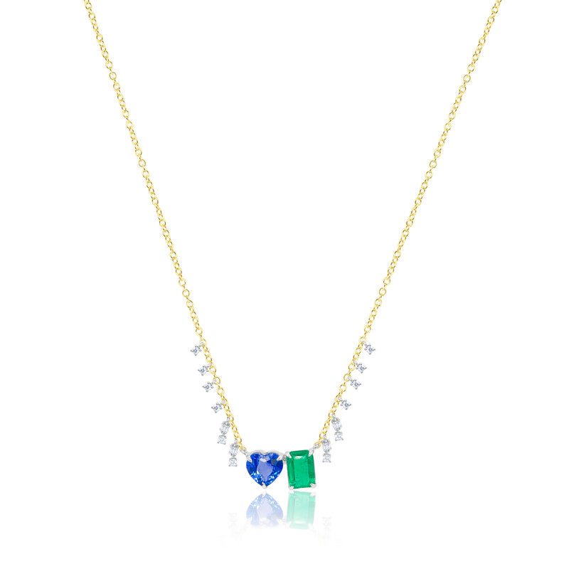 Yellow Gold Emerald and Sapphire Diamond Necklace