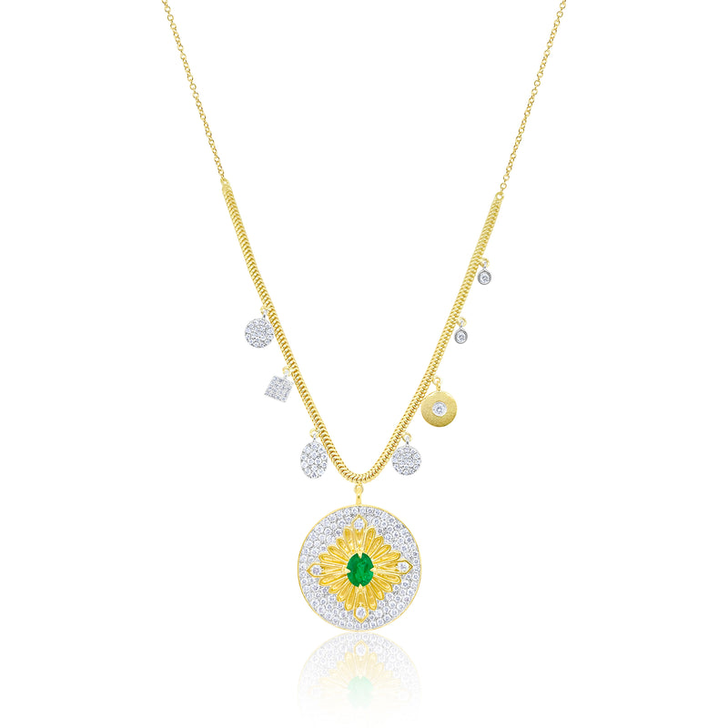 Meira T 14kt Yellow Gold Snake Chain Emerald and Diamond Medallion Necklace