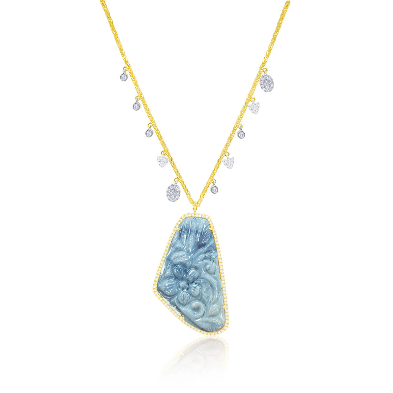 14kt Yellow Gold Silver Center Blue Opal Diamond Necklace
