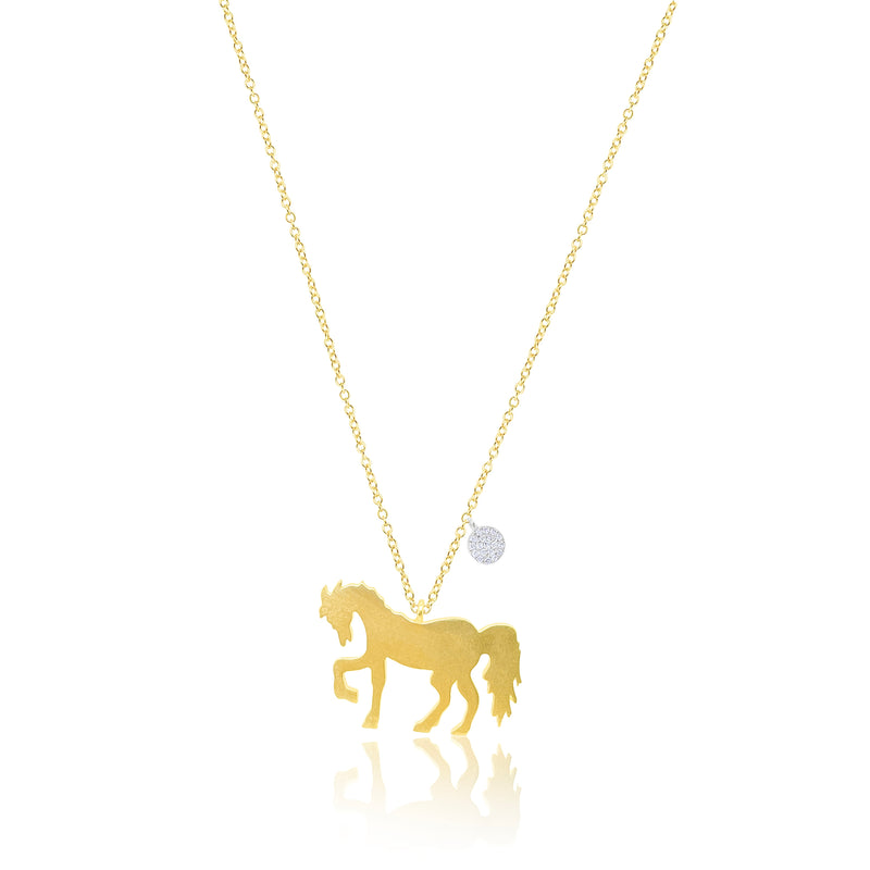 Yellow Gold Horse Necklace with Diamond Disc