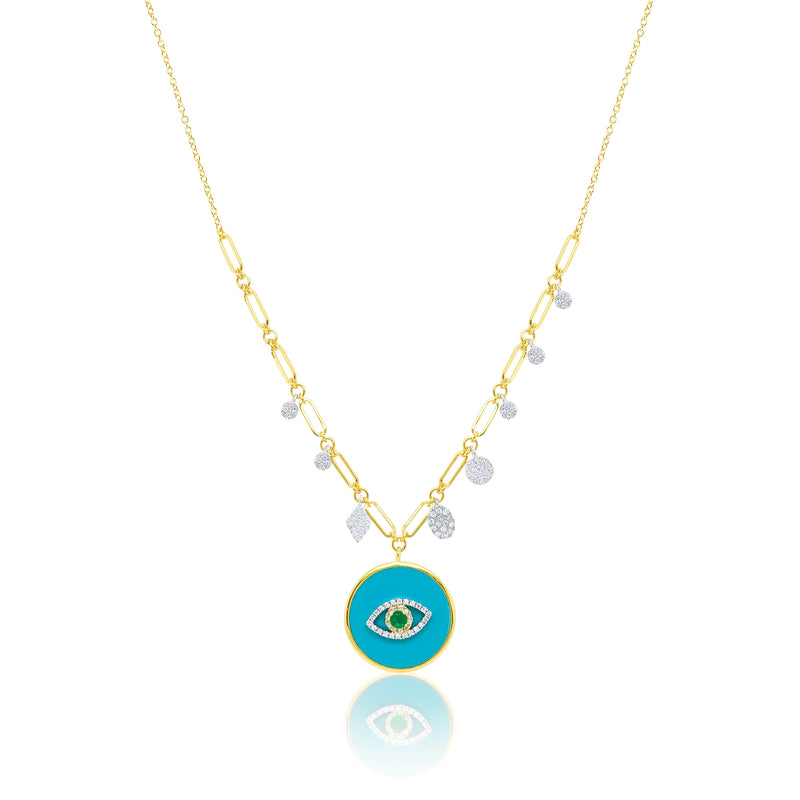 Yellow Gold Paperclip and Turquoise Medallion