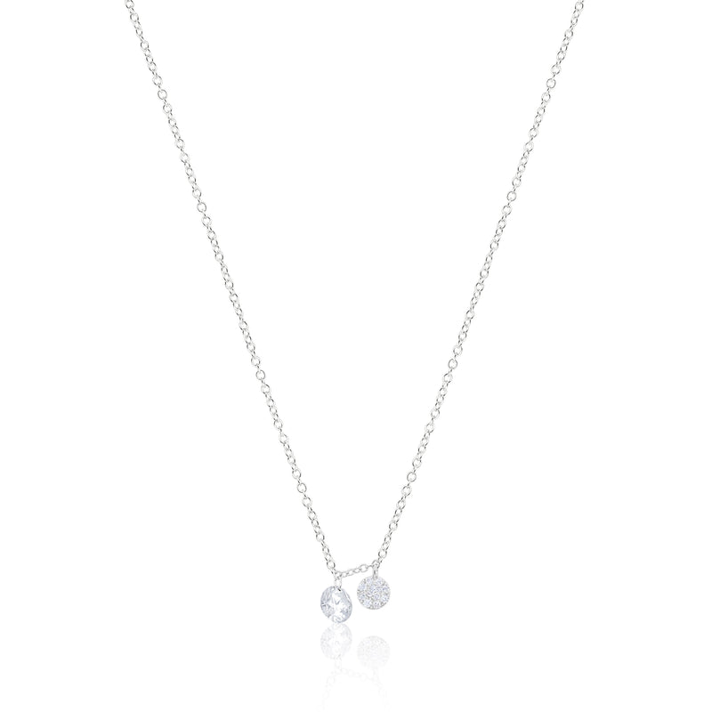 White Gold Drilled Diamond Disc Necklace
