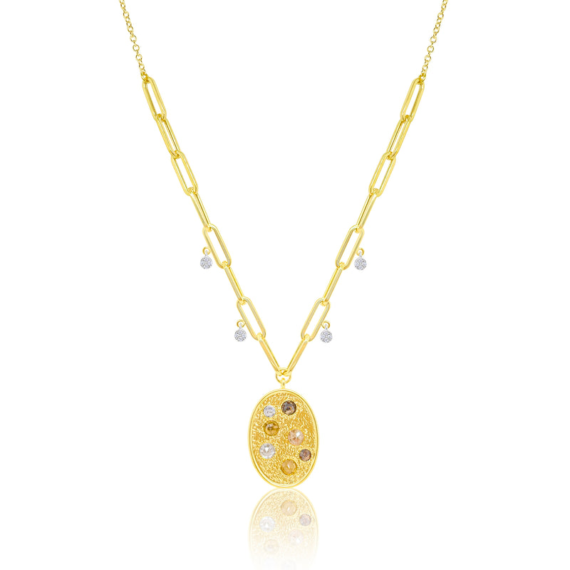 14kt Yellow Gold Diamond Rough Diamond Paperclip Necklace
