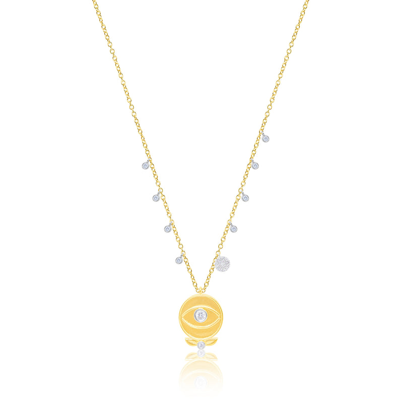 14kt Yellow Gold Evil Eye Diamond Necklace