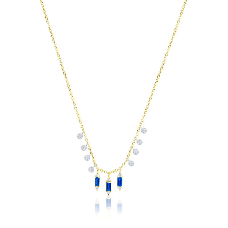 Yellow Gold Blue Sapphire Fringe Necklace