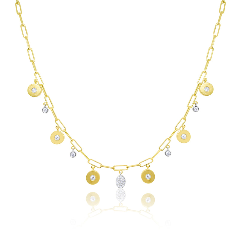 14kt Yellow Gold Paperclip Disc Diamond Necklace
