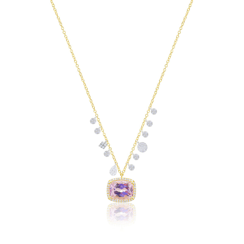 Three Tone Kunzite and Diamond Necklace