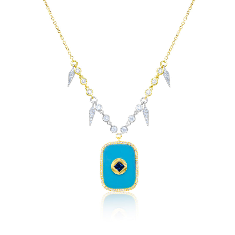 Turquoise and Blue Sapphire Snake Chain Necklace Evil Eye