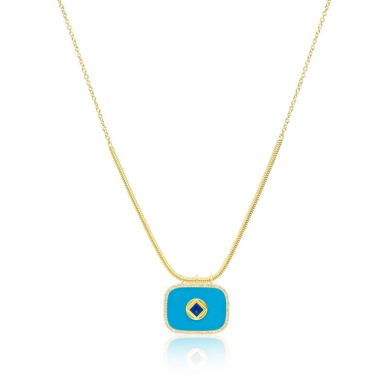 Turquoise and Blue Sapphire Snake Chain Necklace Evil Eye
