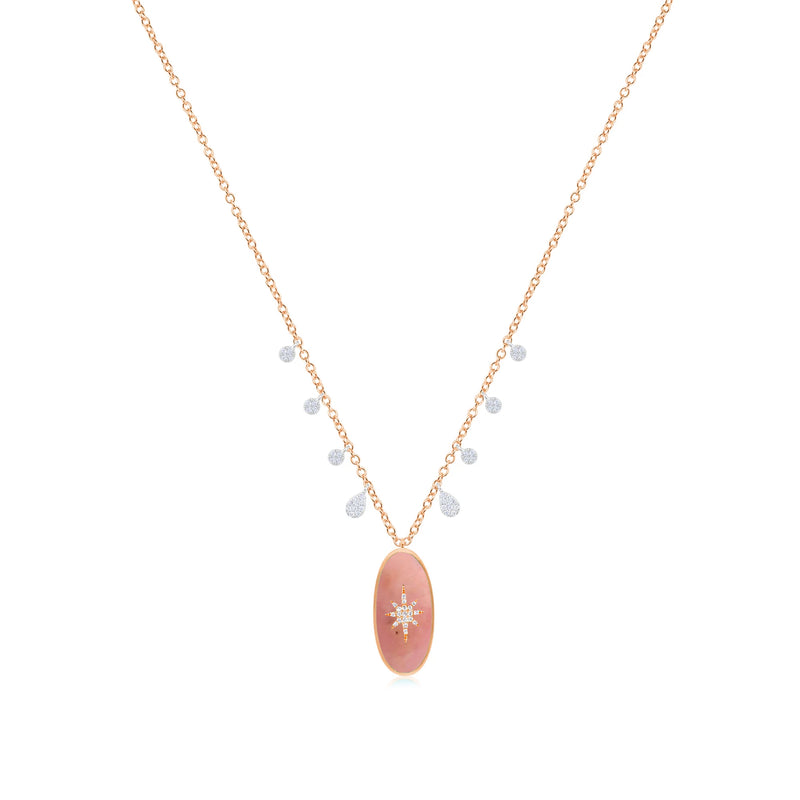 Rose Gold Diamond and Pink Opal Starburst Necklace