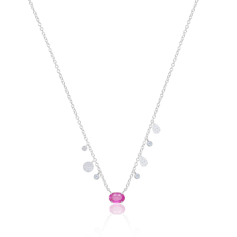 White Gold Diamond and Pink Sapphire Necklace