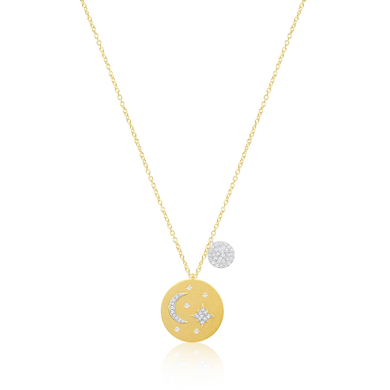 14kt Yellow Gold Meira T Diamond Moon and Star Pendant Necklace