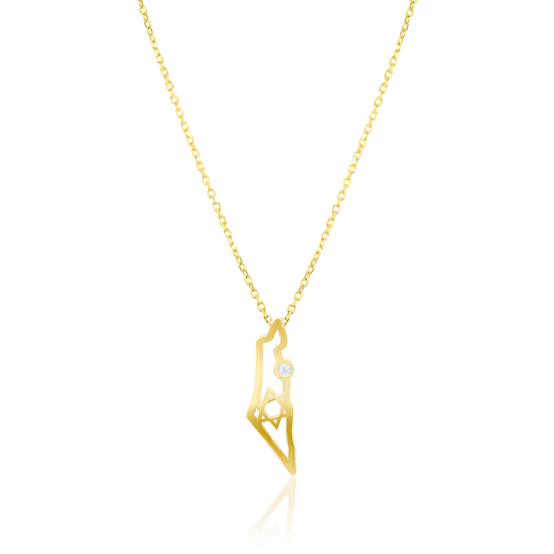Yellow Gold Map Of Israel Necklace