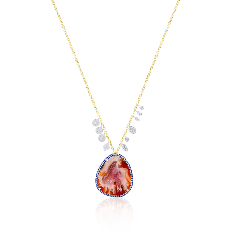 14kt Yellow Gold Agate Blue Rhodium Diamond Necklace