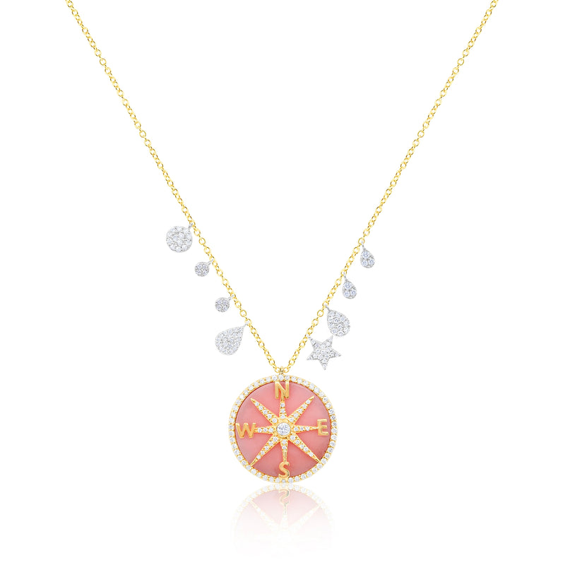 14kt Yellow Gold Pink Compass Diamond Necklace
