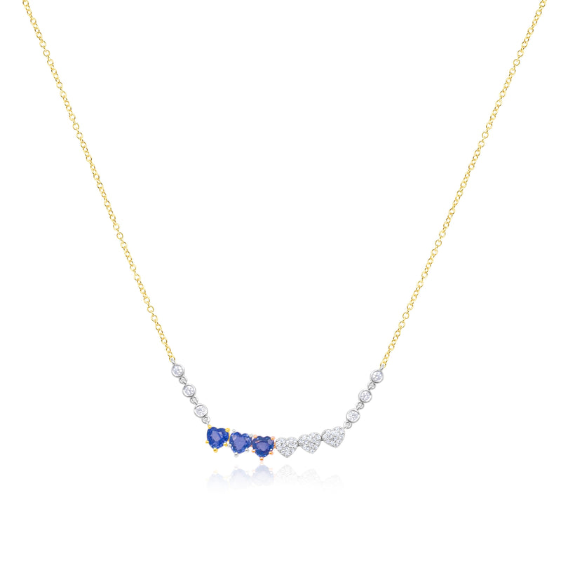 14kt Yellow Gold Blue Sapphire Diamond Heart Necklace