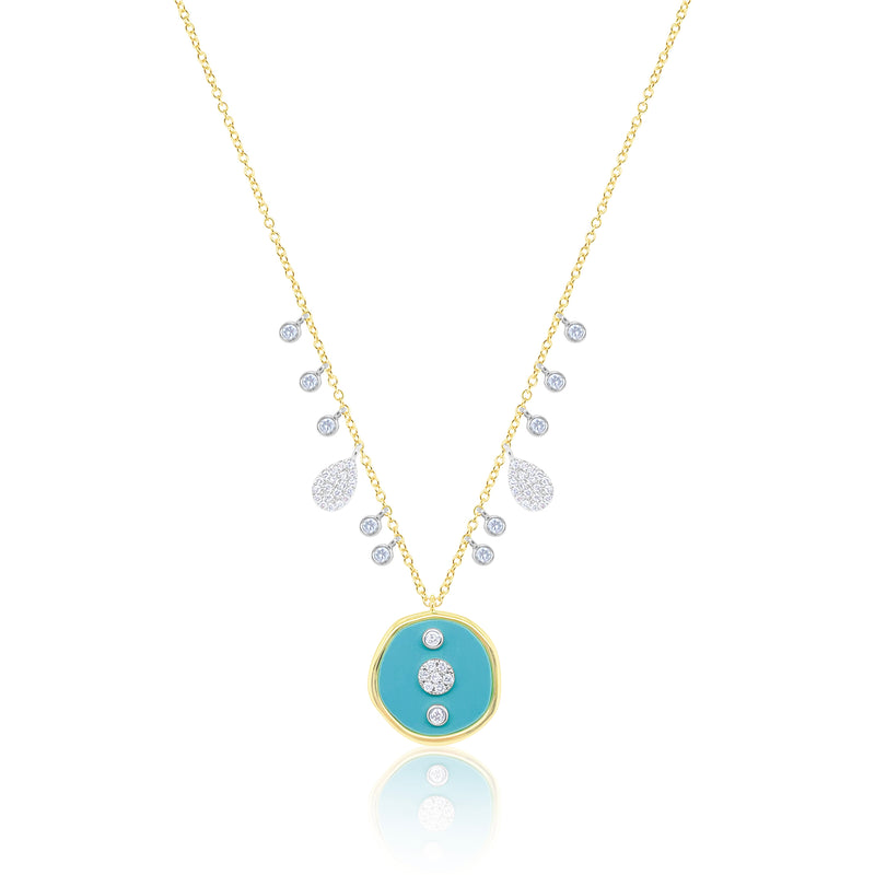 14kt Yellow Gold Turquoise Medallion Diamond Necklace