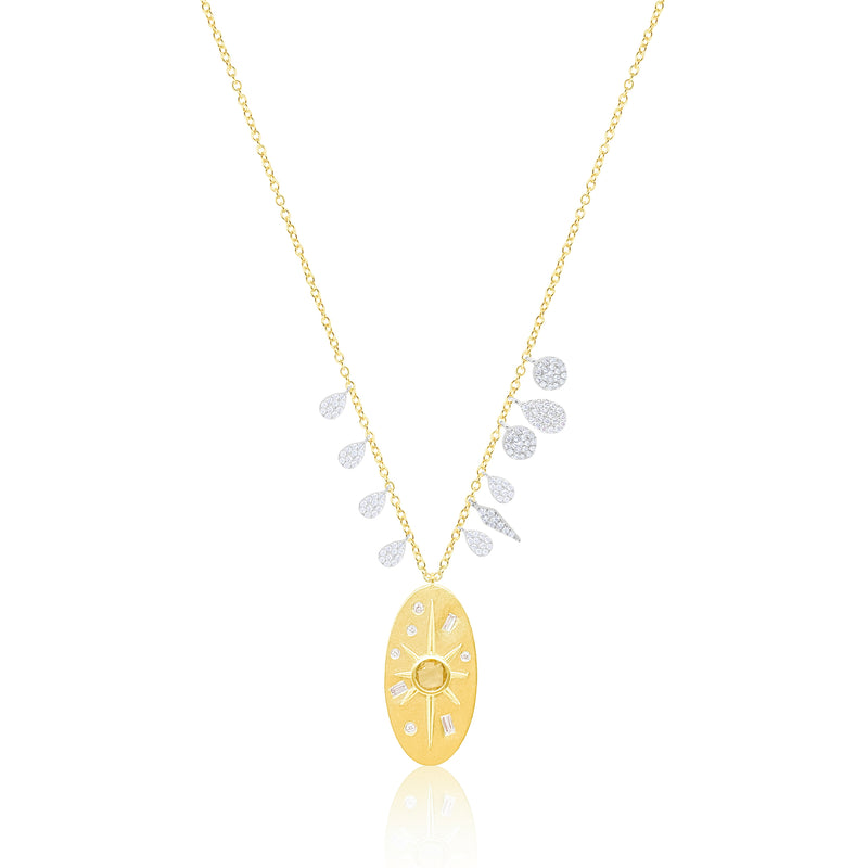 14kt Yellow Gold Starburst Medallion Diamond Necklace