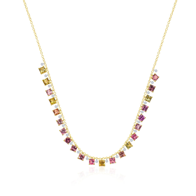 14kt Yellow Gold Multi Color Sapphire Diamond Necklace