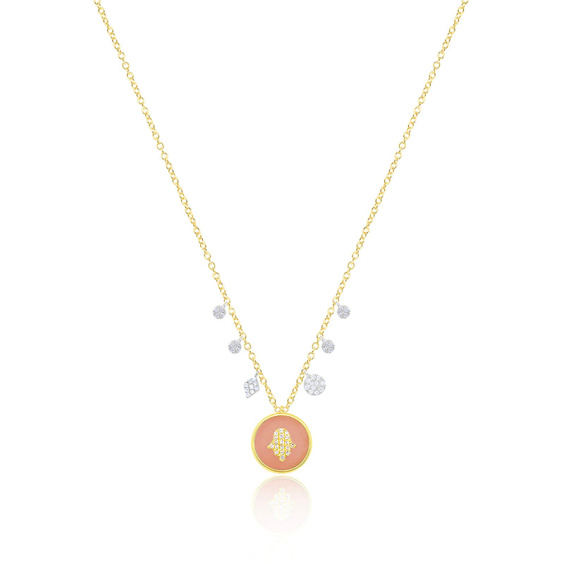 Yellow Gold Hamsa Pink Opal