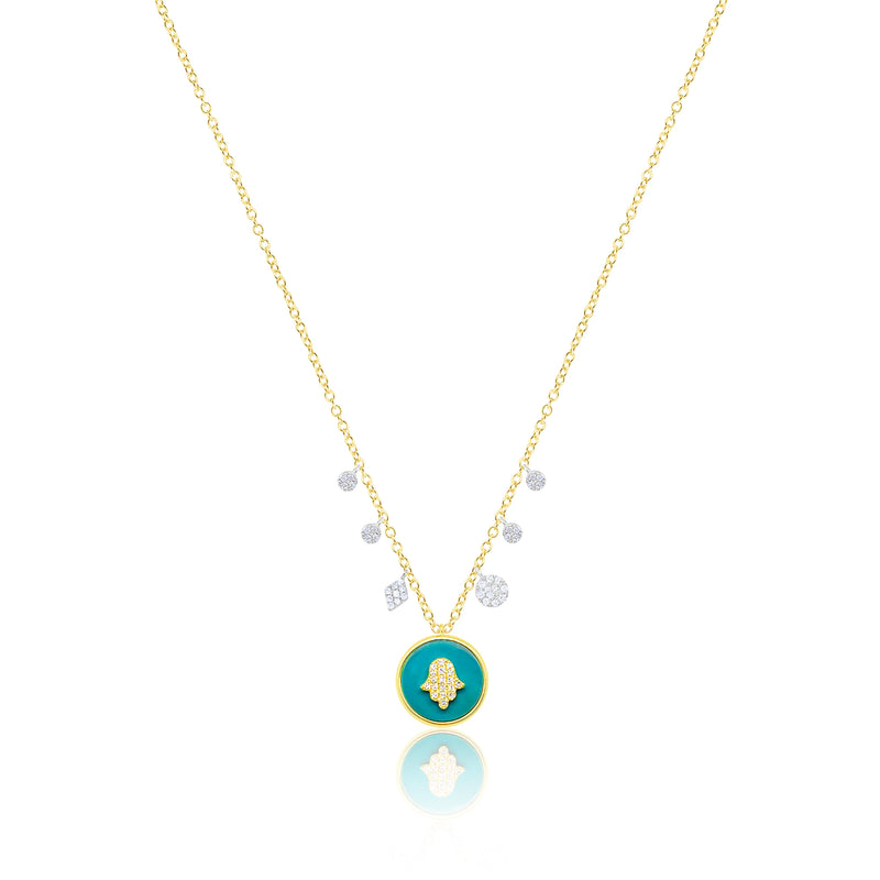 Hamsa Floating Diamond Turquoise Necklace