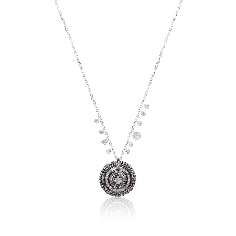 White Gold Silver Center Diamond Charm Necklace