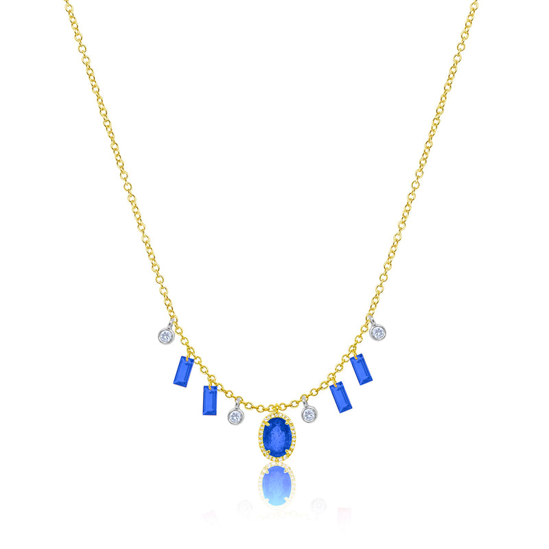 Drilled Blue Sapphire Fringe Necklace