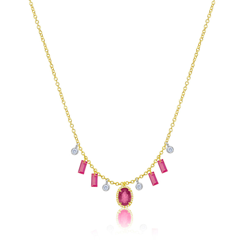 Drilled Pink Sapphire Fringe Necklace