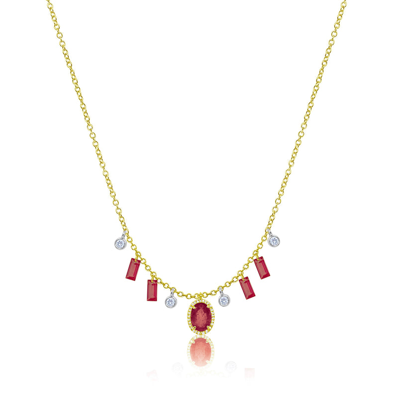 Drilled Ruby Fringe Necklace