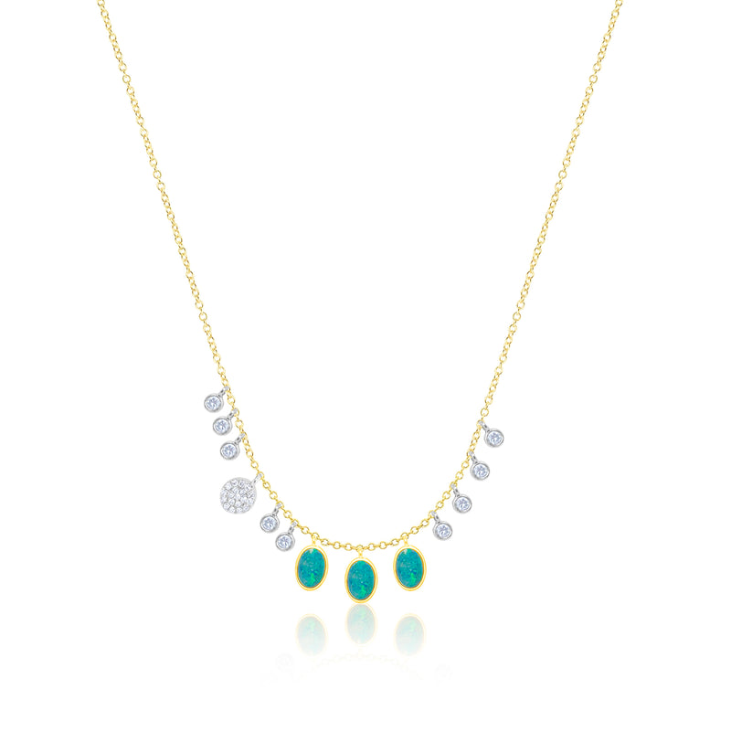 14k Yellow Gold Necklace with Diamond and Opal Stone Charms
