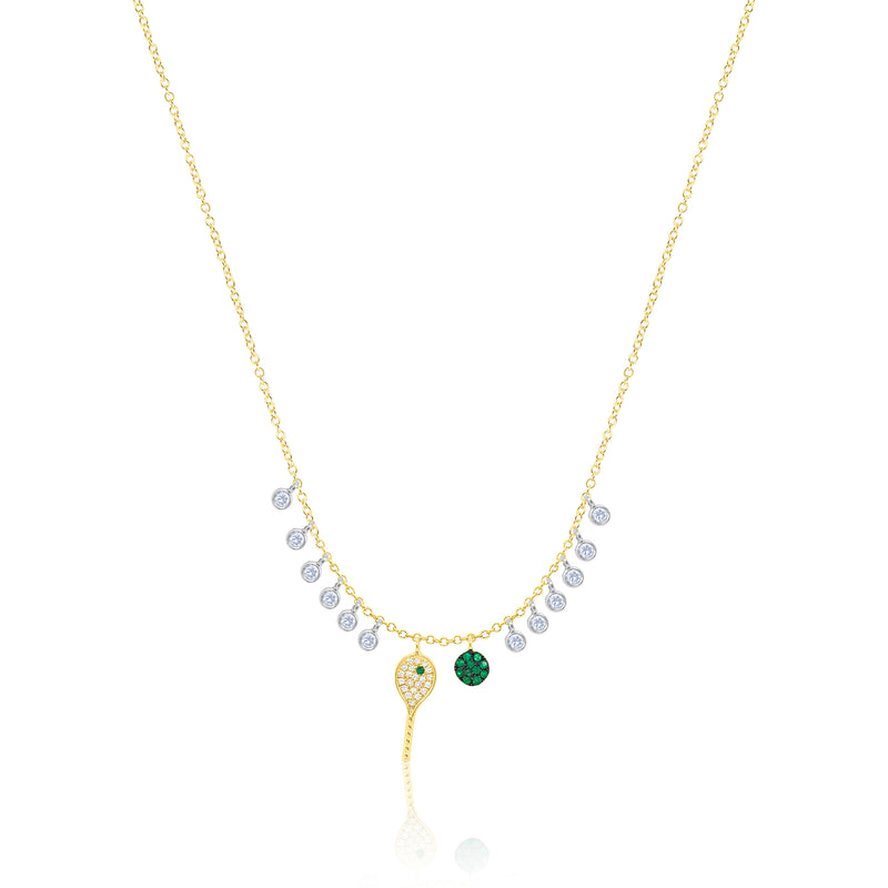 Emerald and Diamond Tennis Racket Diamond Necklace