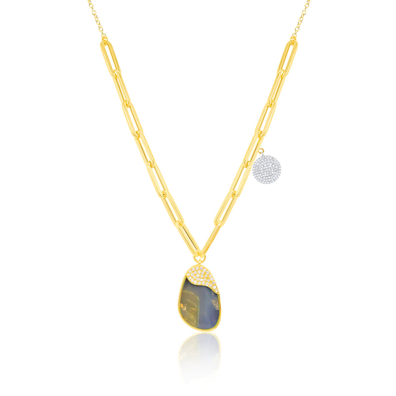 14kt Yellow Gold Boulder Opal Diamond Necklace
