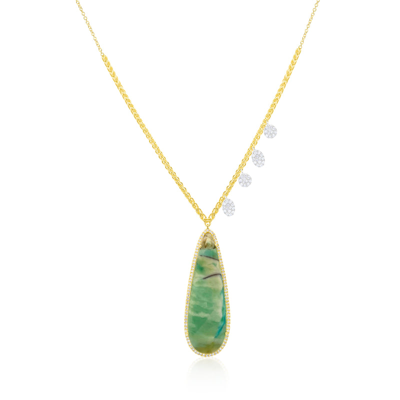 14kt Yellow Gold Opalized Wood Diamond Necklace