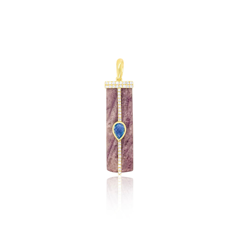 Yellow Gold Amythyst Stone Blue Topaz Teardrop Diamond Charm
