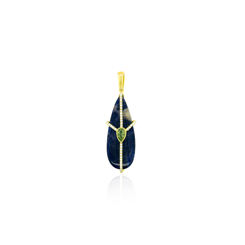 Yellow Gold Sodalite and Peridot Charm