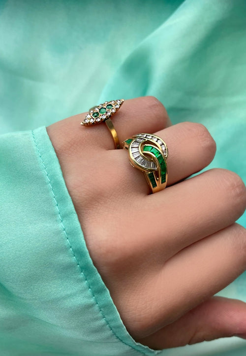 Vintage Emerald and Diamond Knot Ring- ONLINE EXCLUSIVE