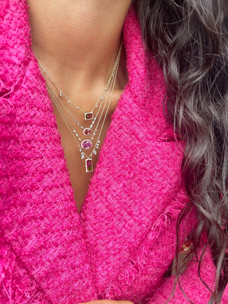 Yellow Gold and Diamond Watermelon Tourmaline Necklace